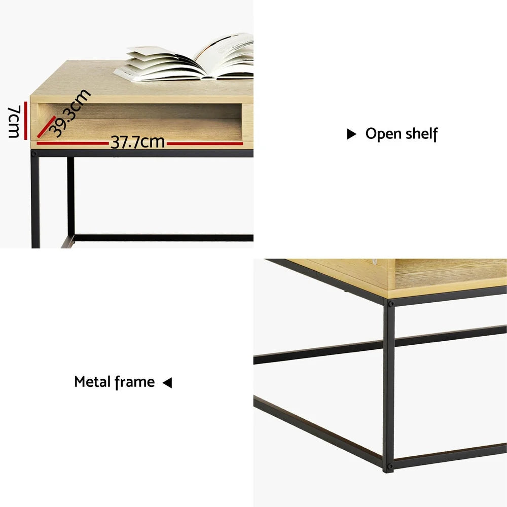 Coffee Table with Storage Shelf and Metal Frame - Furniture