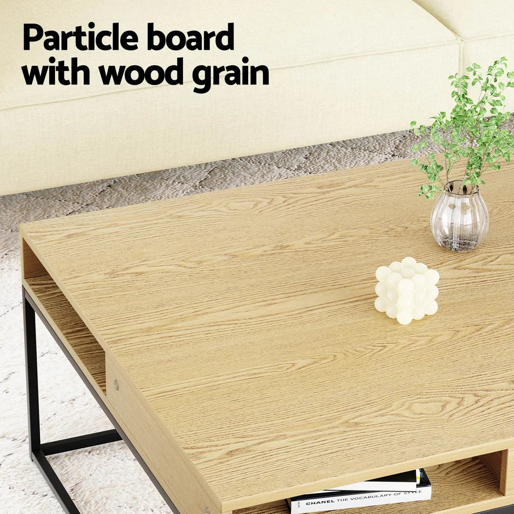 Coffee Table with Storage Shelf and Metal Frame - Furniture