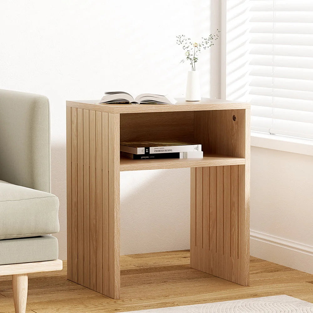 Coffee Table with Storage Shelf Fluted Side - Pine
