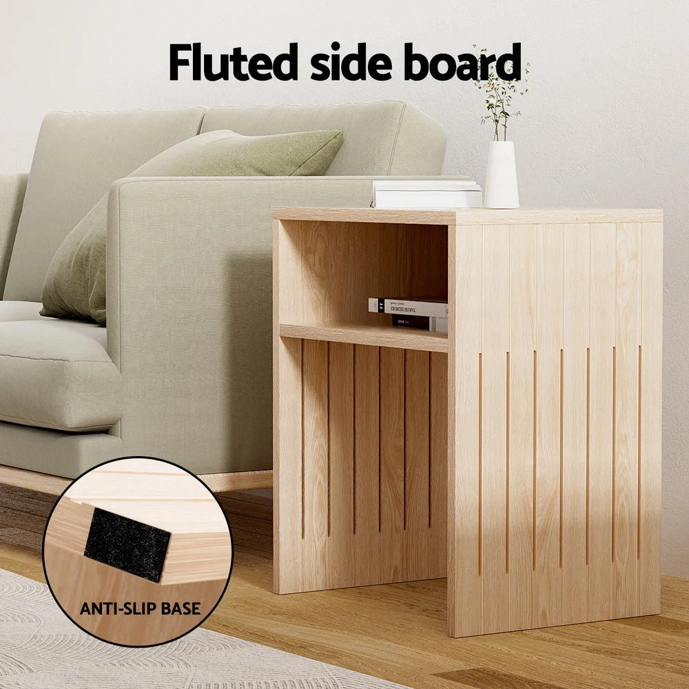 Coffee Table with Storage Shelf Fluted Side - Pine