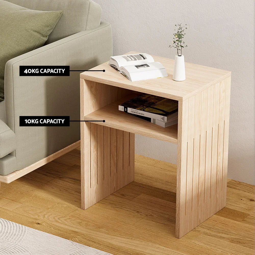 Coffee Table with Storage Shelf Fluted Side - Pine