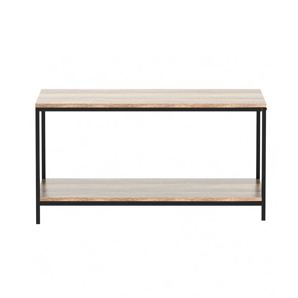 Coffee Table Wooden Rustic Shelf Metal Frame Black