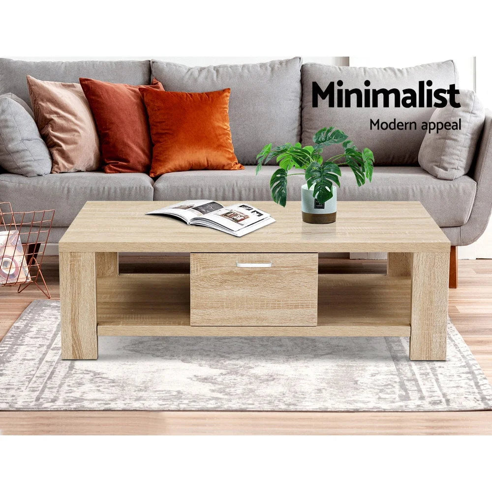 Coffee Table Wooden Shelf Storage Drawer Living Furniture