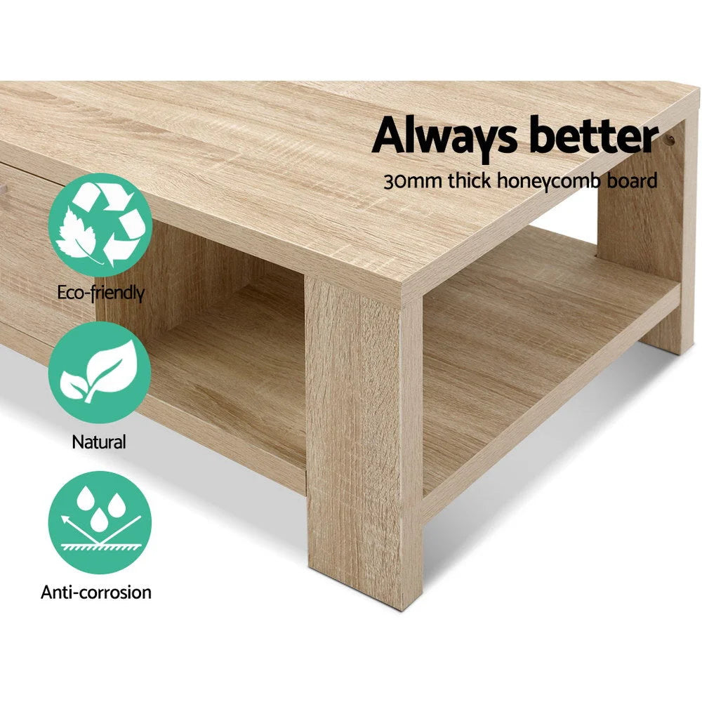 Coffee Table Wooden Shelf Storage Drawer Living Furniture