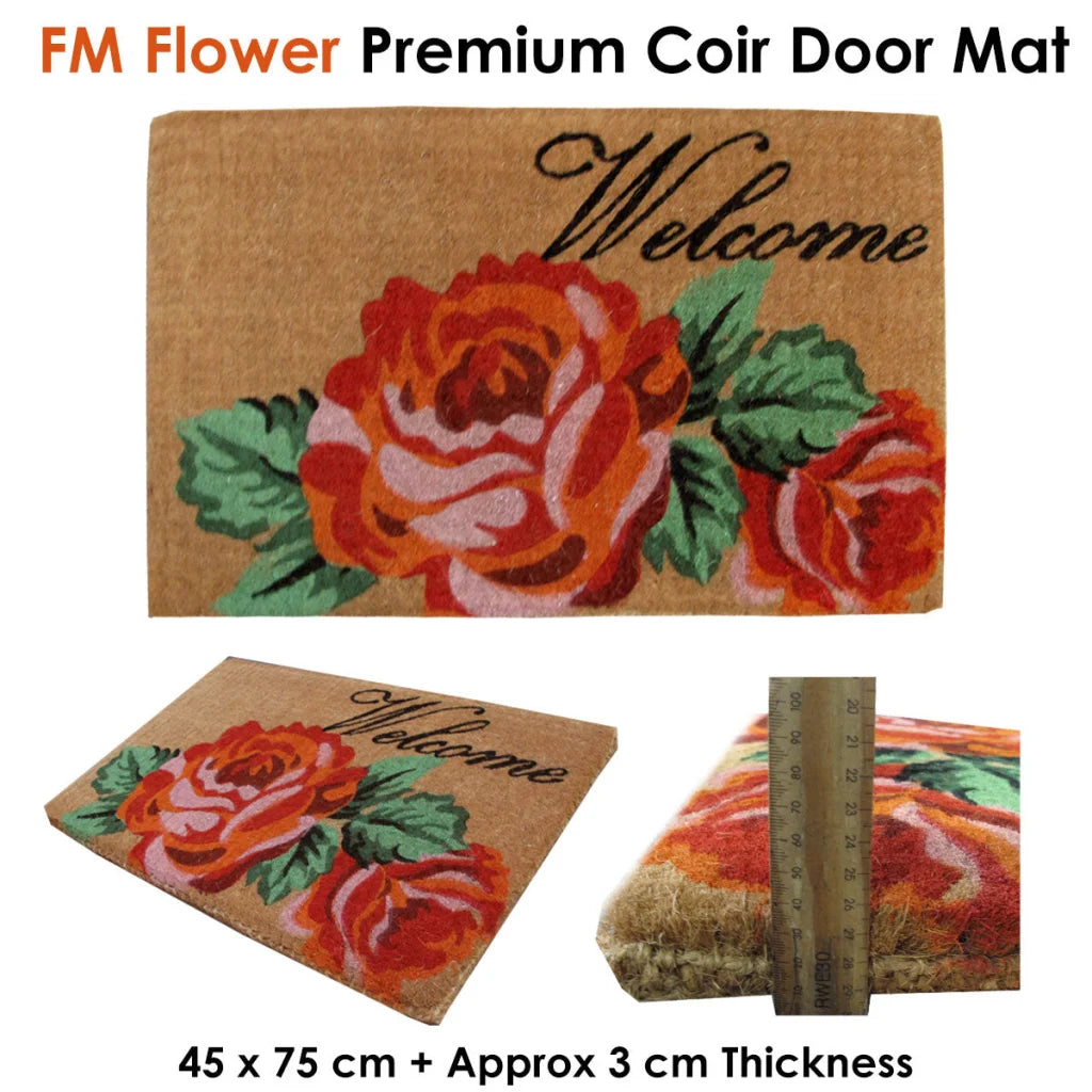 Coir Door Mat Extra Thick Flower Premium - Home & Garden