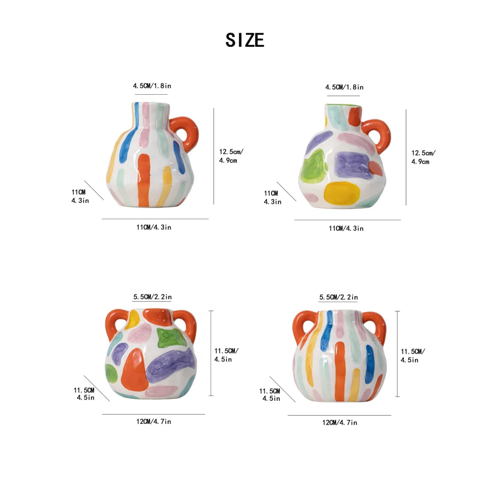 Colorful Artistic Hand-Painted Ceramic Vase - Dual Handle