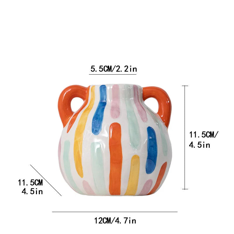 Colorful Artistic Hand-Painted Ceramic Vase - Dual Handle