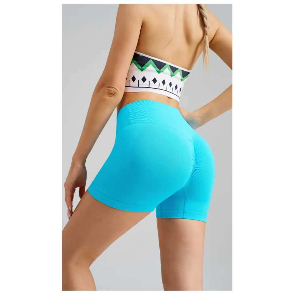 Colorful Blue Yoga Shorts - Seamless High Waist Tummy