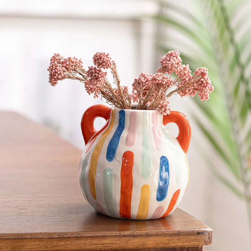 Colorful Charming Hand-Painted Ceramic Vase - Colourful