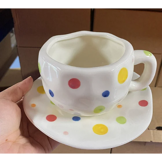 Colorful Polka Dots 300ML Underglaze Hand-Pinched Cup