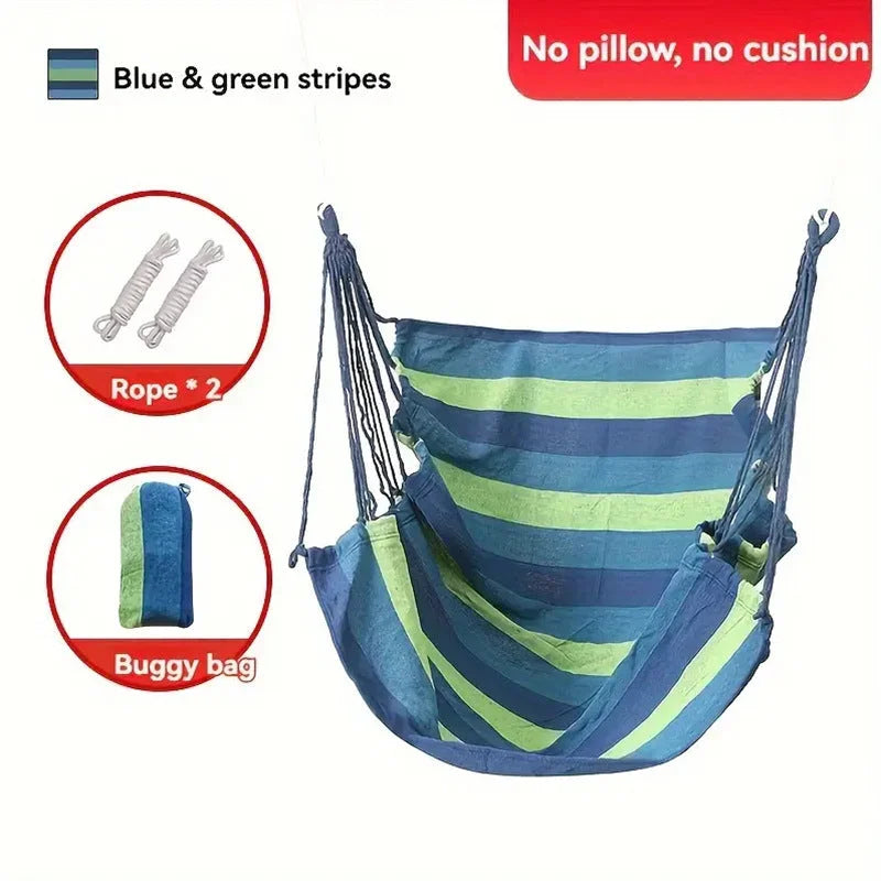 Colorful Striped Hammock Chair with Ropes and Storage Bag