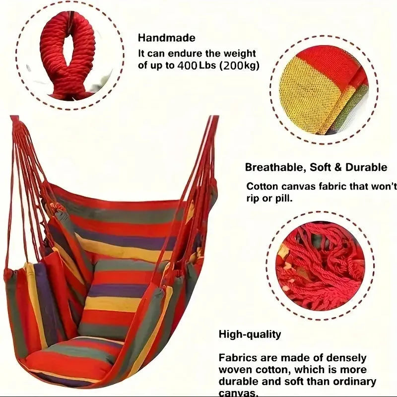 Colorful Striped Hammock Chair with Ropes and Storage Bag