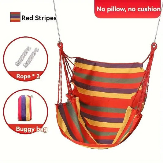 Colorful Striped Hammock Chair with Ropes and Storage Bag