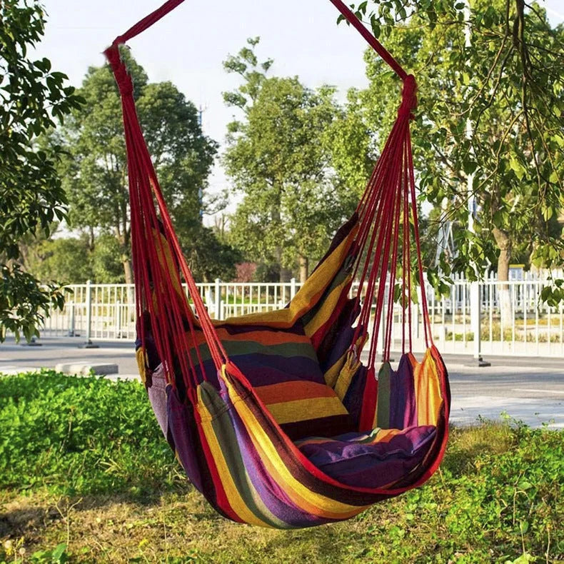 Colorful Striped Hammock Chair with Ropes and Storage Bag