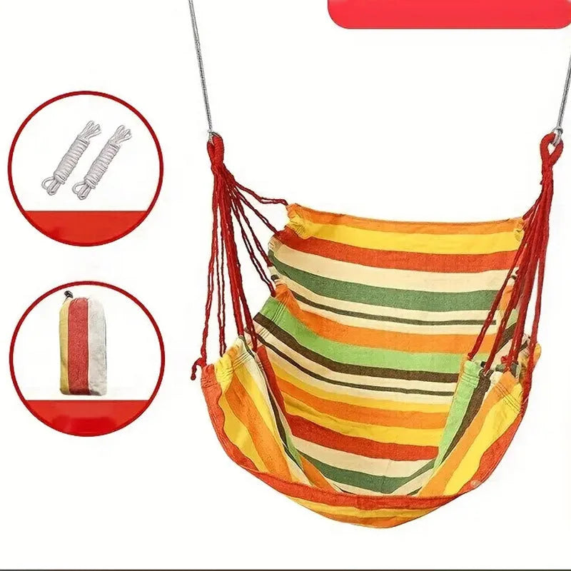 Colorful Striped Hammock Chair with Ropes and Storage Bag