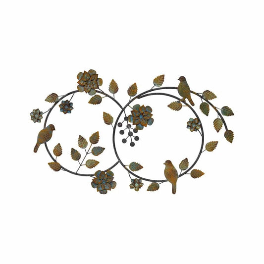 Colour Rust Birds & Flowers Metal Wall Art 70cm - Home &