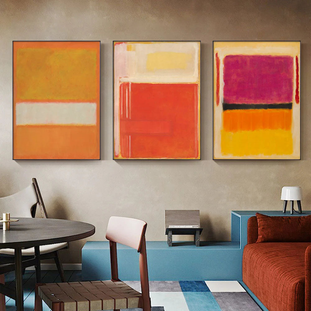 Colourful Canvas Wall Art Set of 3 by Mark Rothko Black