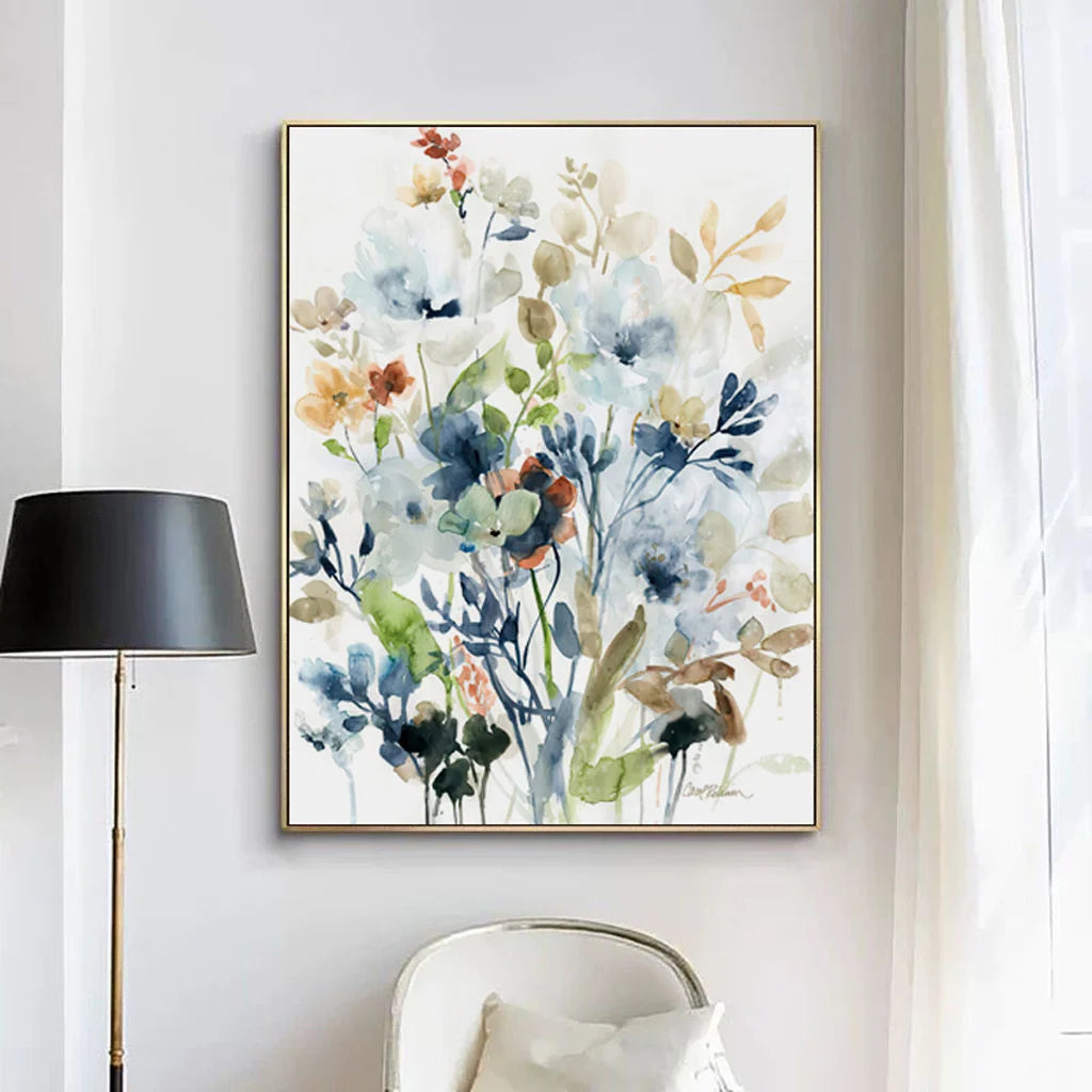 Colourful Floras Watercolour Style Wall Art - 2 Sets Gold
