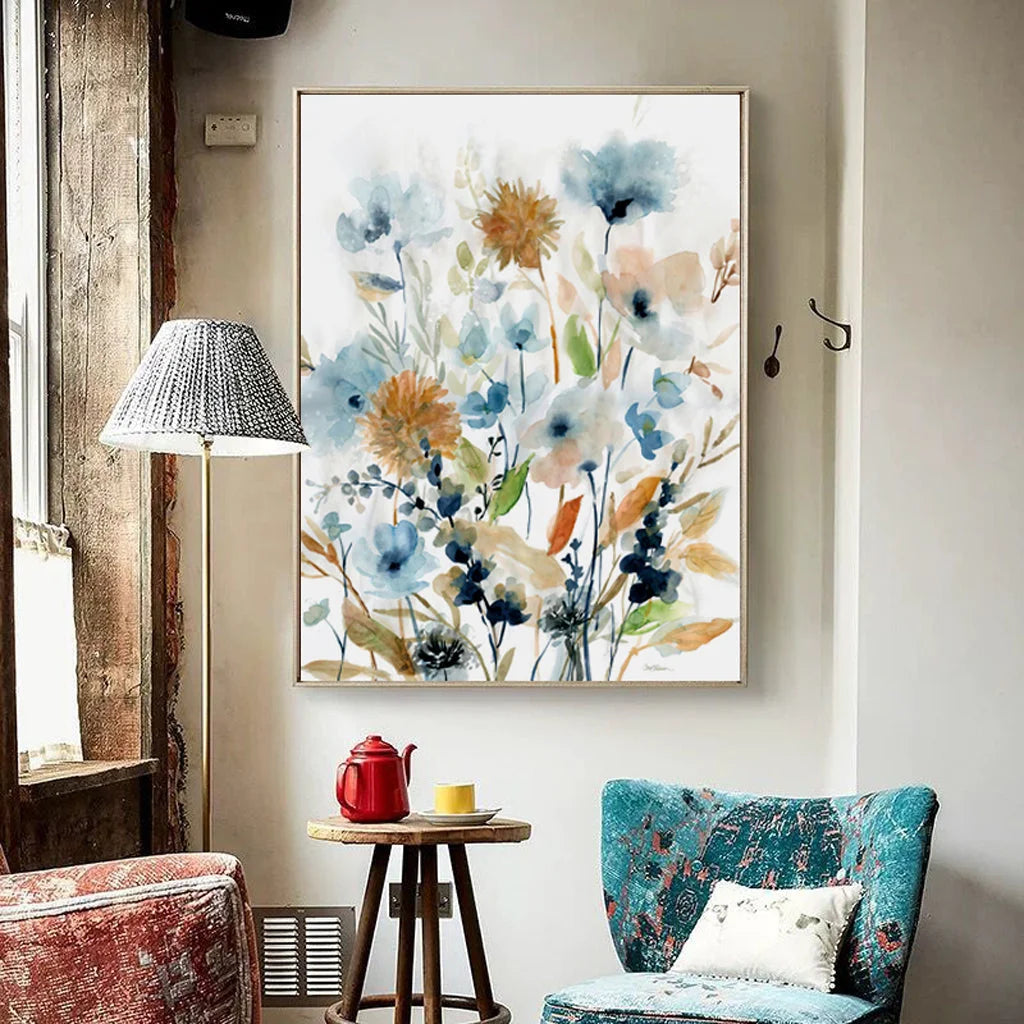 Colourful Floras Watercolour Style Wall Art - 2 Sets Gold