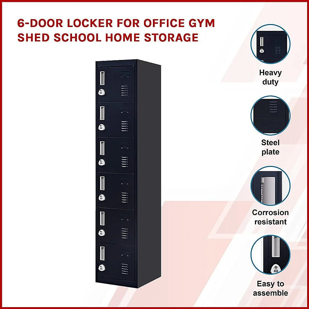 Combination Lock 3-Digit 6-Door Locker for Office Gym Shed
