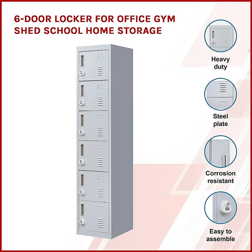 Combination Lock 3-Digit 6-Door Locker for Office Gym Shed