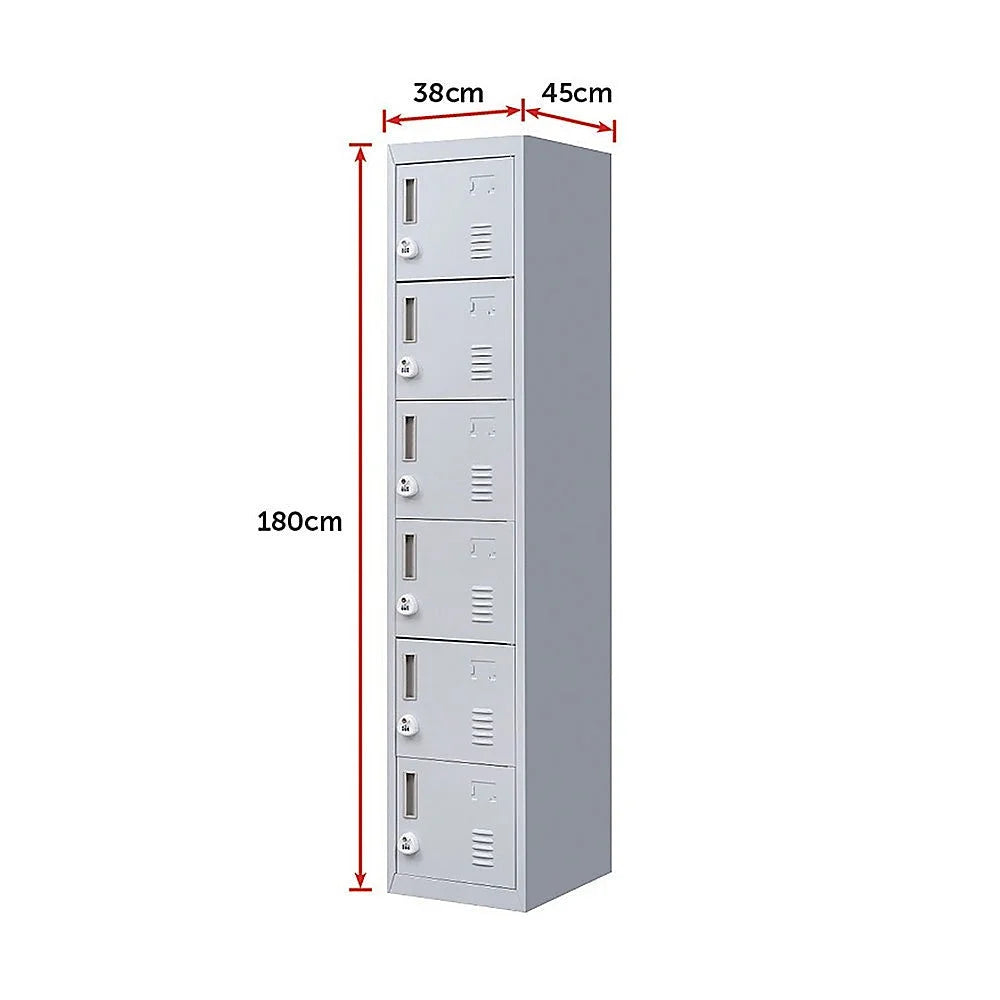 Combination Lock 3-Digit 6-Door Locker for Office Gym Shed