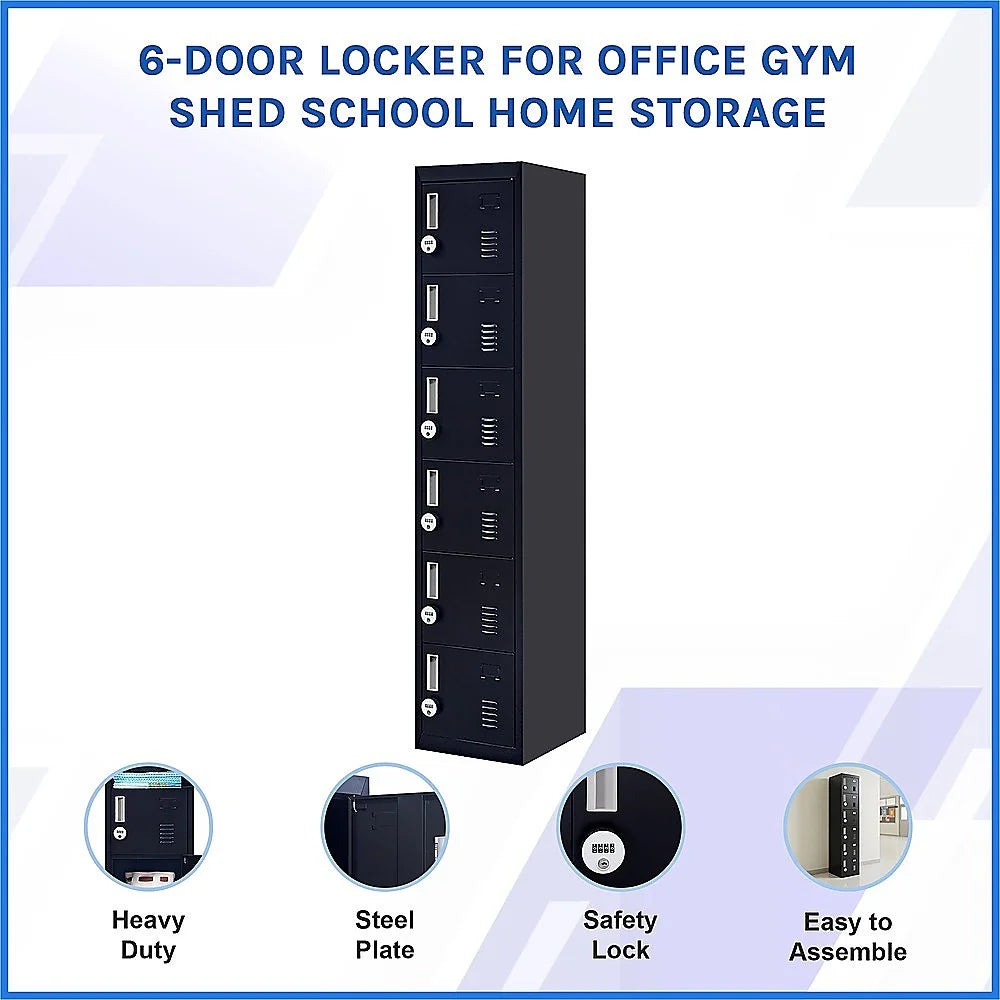 Combination Lock 4-Digit 6-Door Locker for Office Gym Shed
