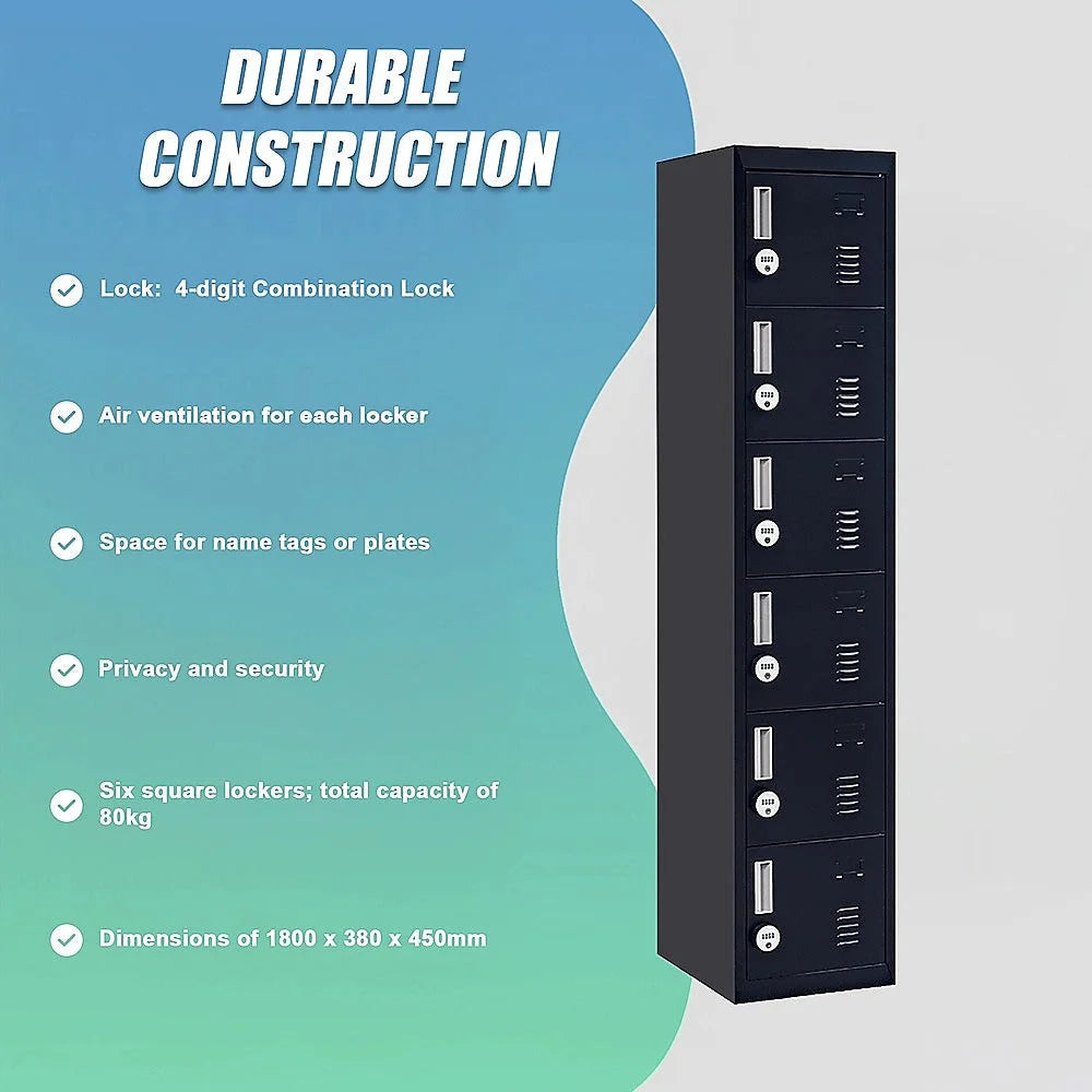Combination Lock 4-Digit 6-Door Locker for Office Gym Shed