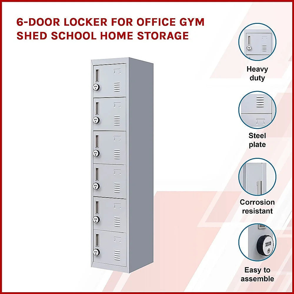 Combination Lock 4-Digit 6-Door Locker for Office Gym Shed