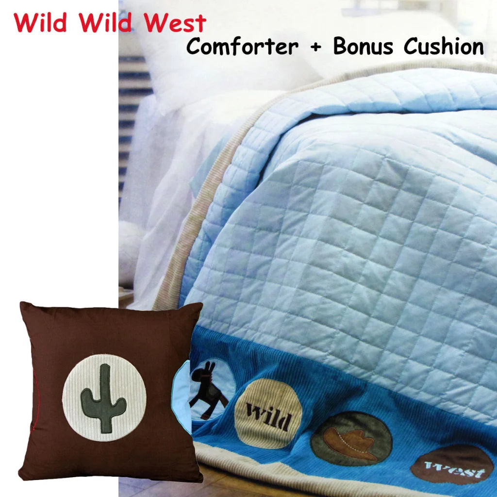 Comforter Happy Kids Wild Wild West Blue Embroidered