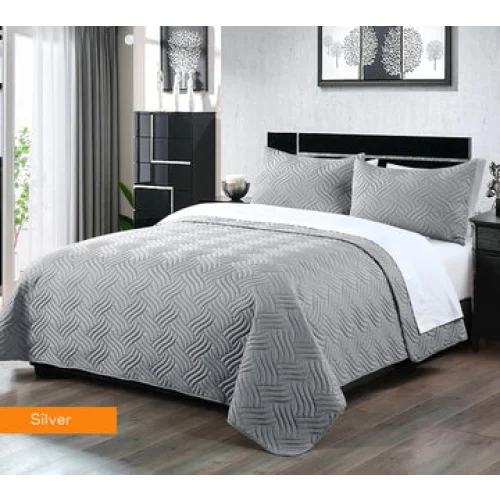 Comforter Set 3 Piece Embossed King Silver - Home & Garden