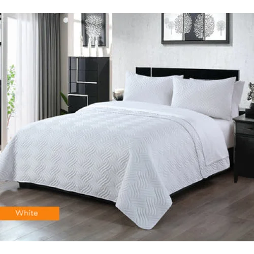 Comforter Set 3 Piece Embossed King White - Home & Garden