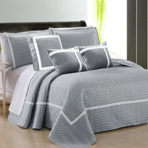 Comforter Set 6 Piece Two Tone Embossed King Silver - Home