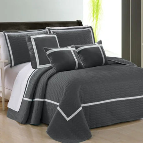 Comforter Set 6 Piece Two Tone Embossed Queen Charcoal