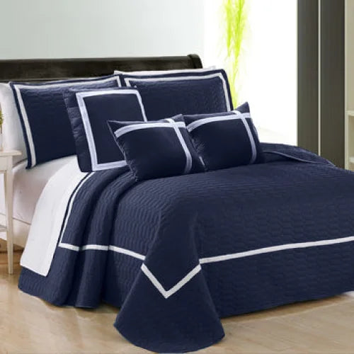 Comforter Set 6 Piece Two Tone Embossed Queen Navy - Home &