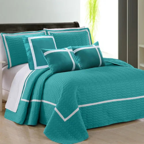 Comforter Set 6 Piece Two Tone Embossed Queen Teal - Home &