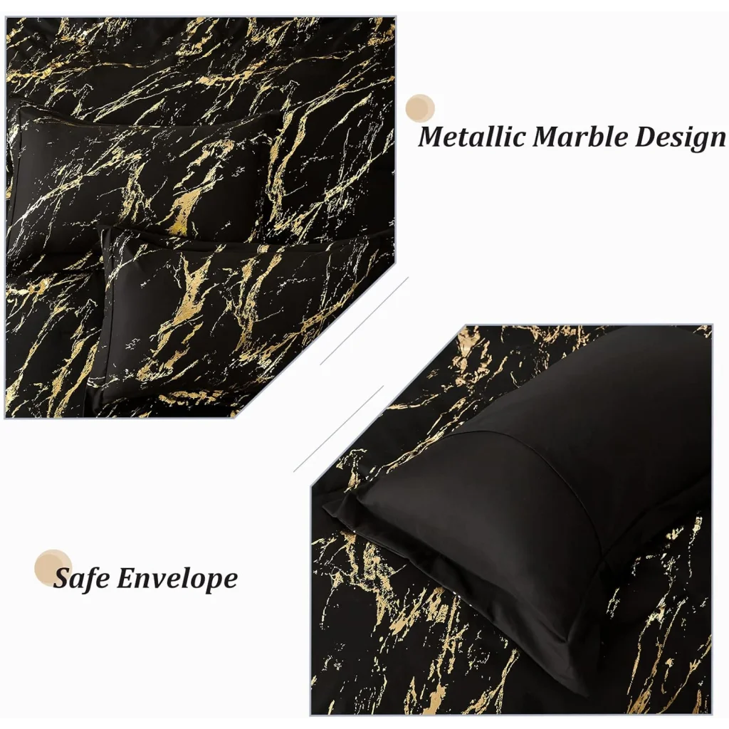 Comforter Set Black Gold Metallic Marble King Size Foil
