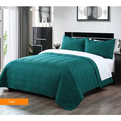 Comforter Set Embossed 3 Piece King Teal - Home & Garden