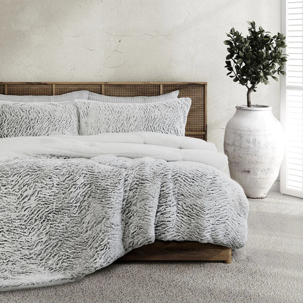 Comforter Set Faux Fur Silver 3-Piece Single/Double - Ardor