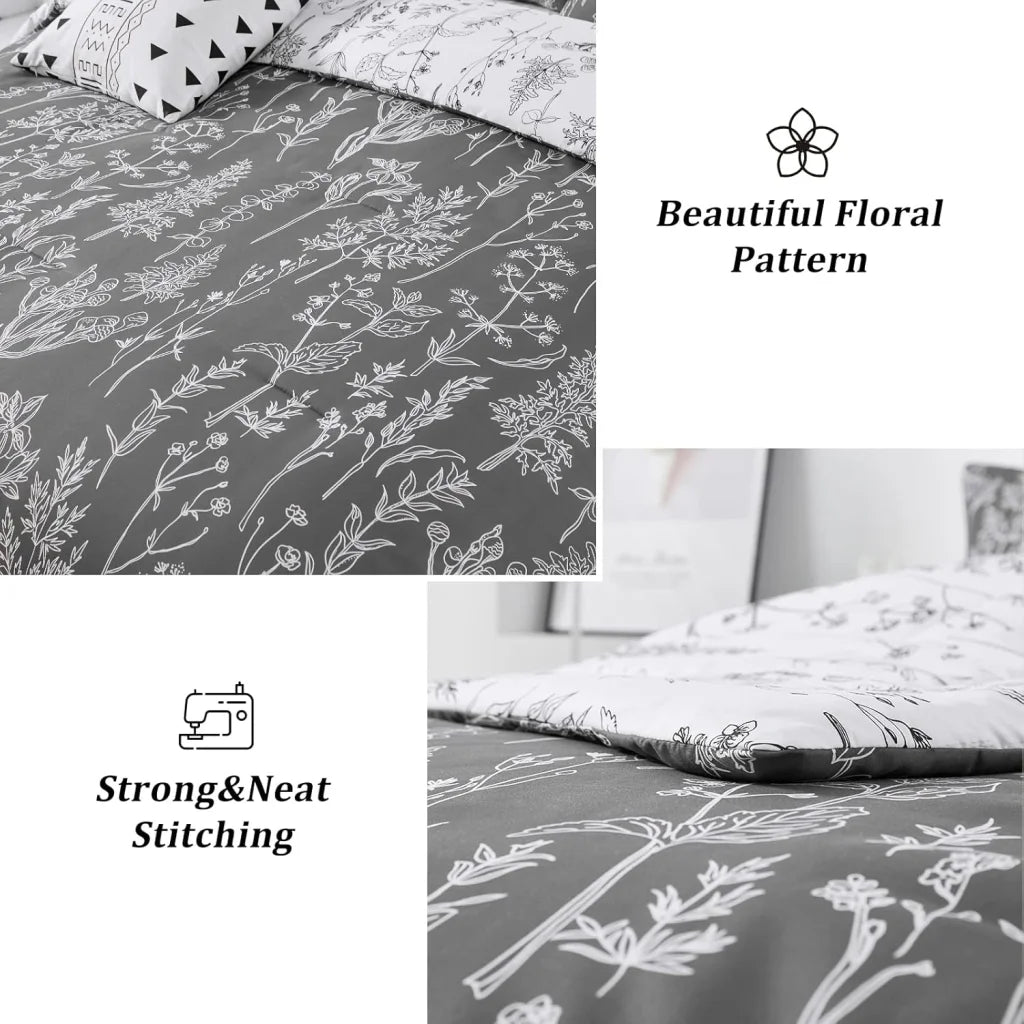 Comforter Set Floral King Size Black White Floral Pattern