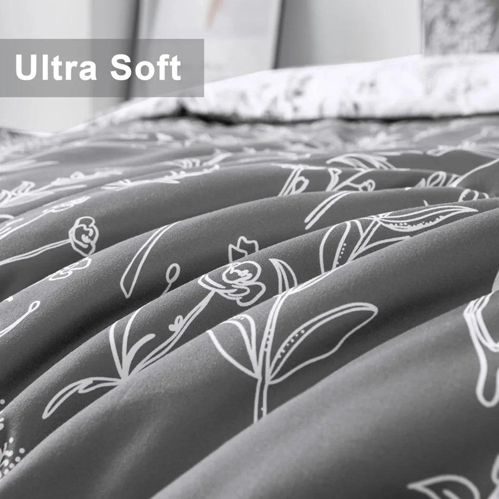 Comforter Set Floral King Size Black White Floral Pattern