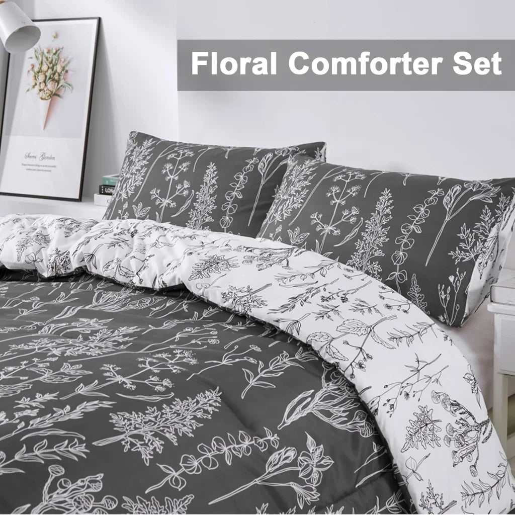 Comforter Set Floral King Size Black White Floral Pattern