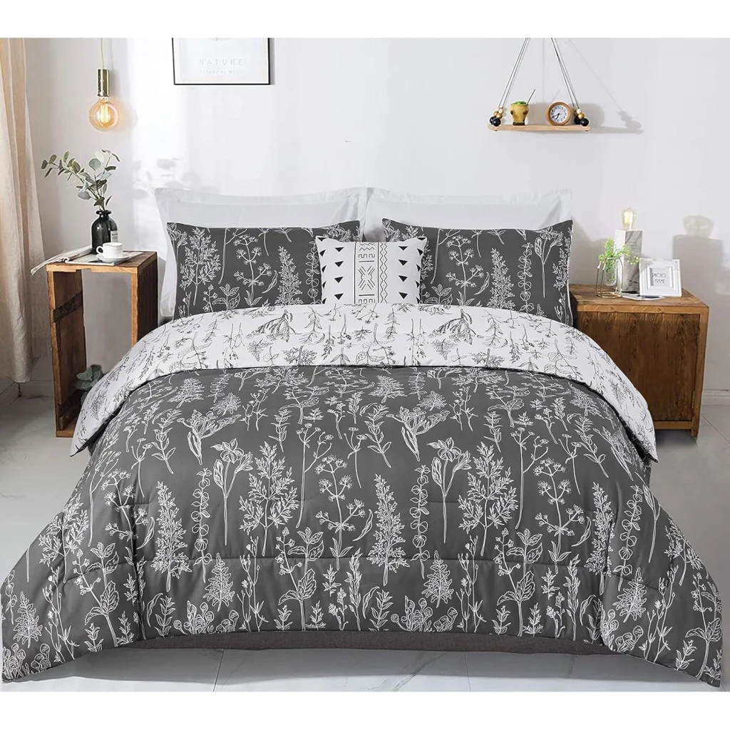 Comforter Set Floral King Size Black White Floral Pattern