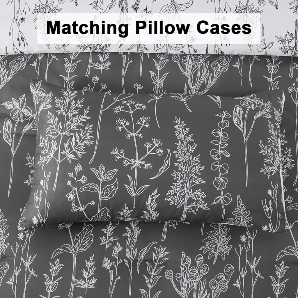 Comforter Set Floral King Size Black White Floral Pattern