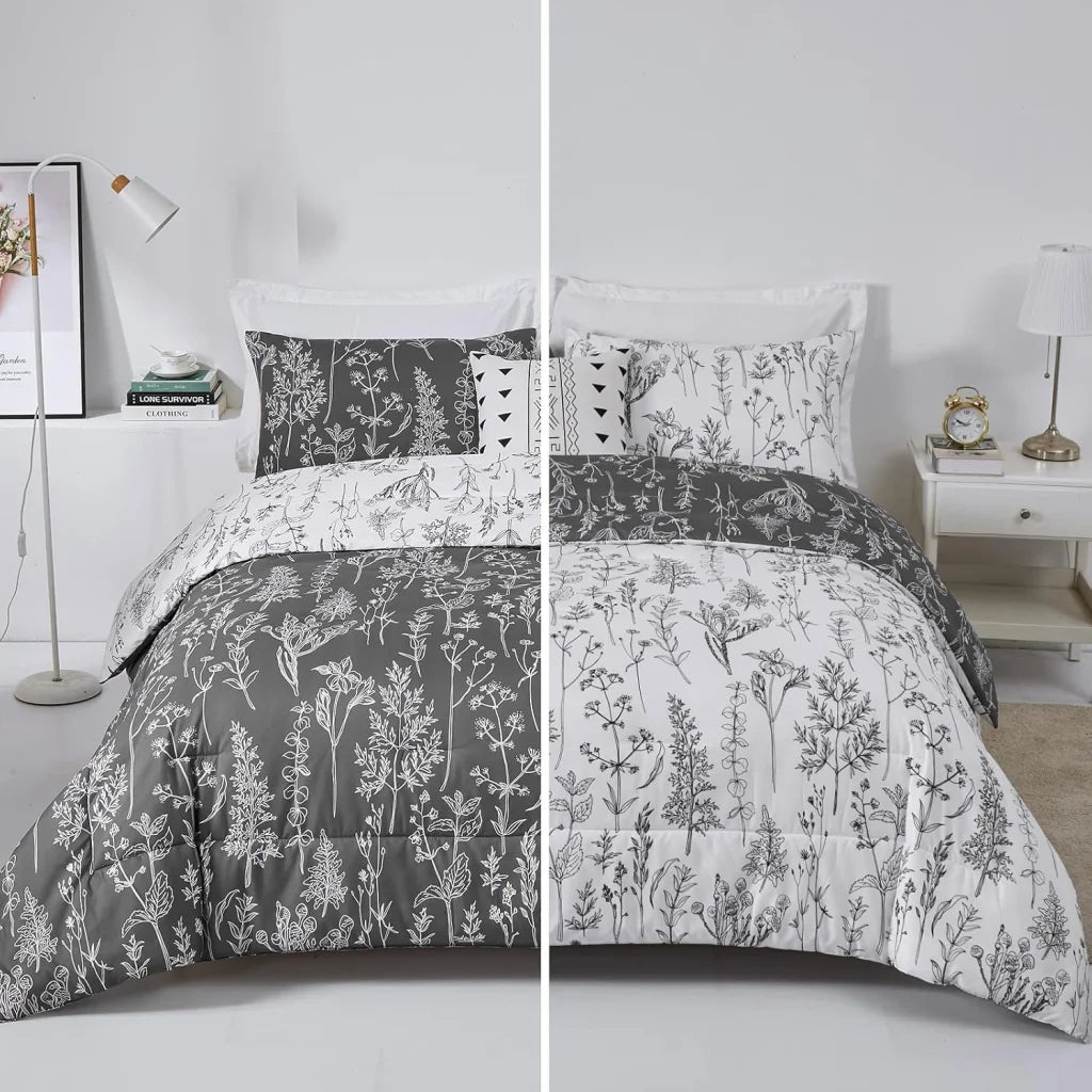 Comforter Set Floral King Size Black White Floral Pattern