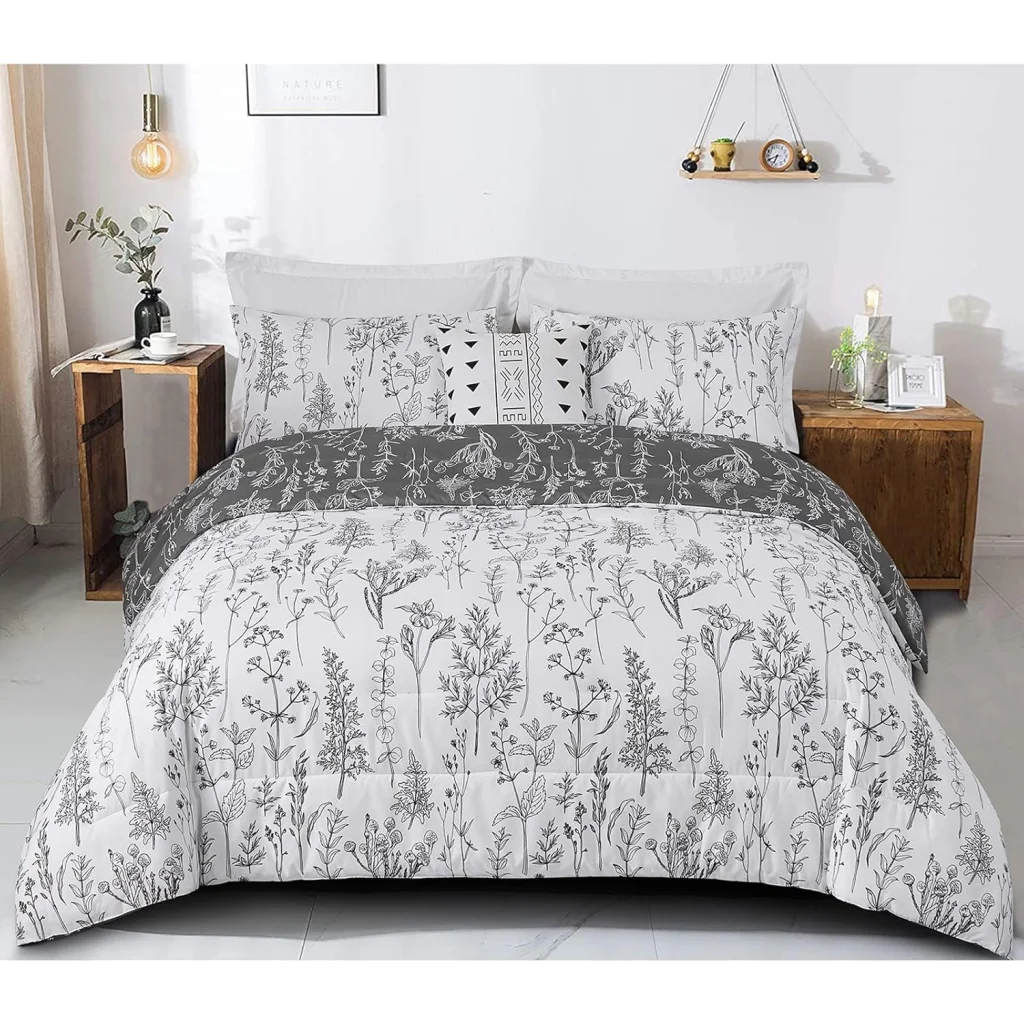 Comforter Set Floral King Size Black White Floral Pattern