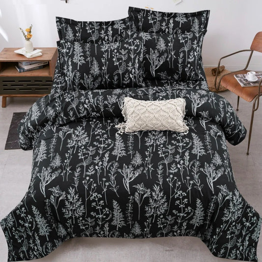Comforter Set Floral Leaves King Size Microfiber Quilted