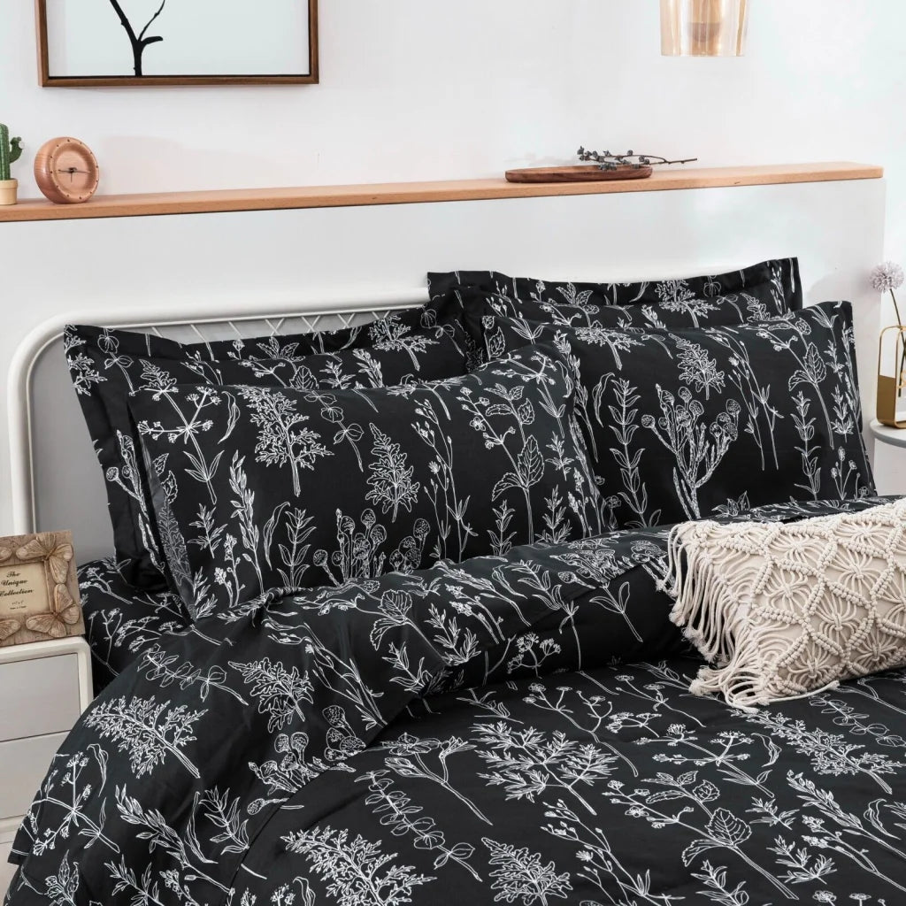 Comforter Set Floral Leaves King Size Microfiber Quilted