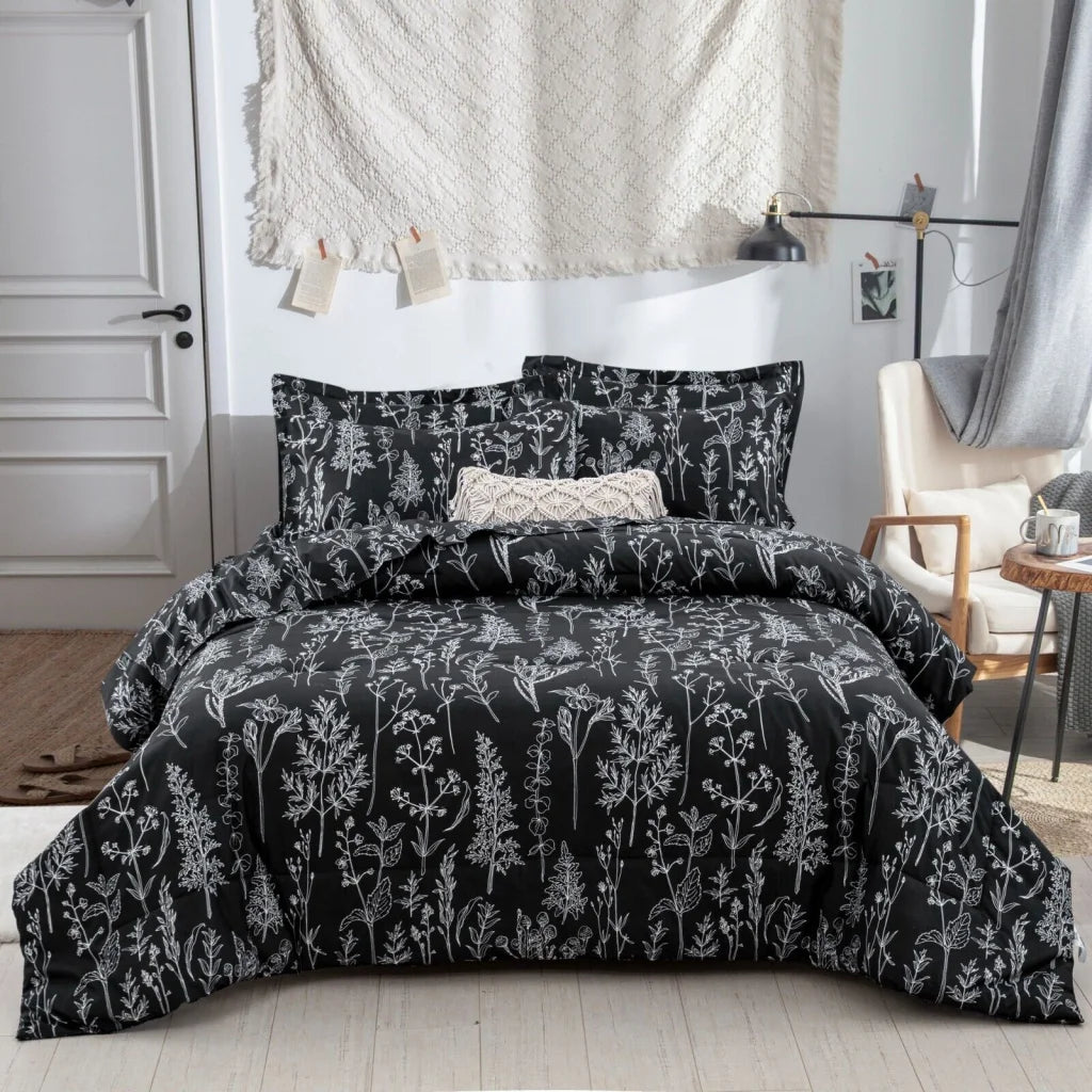 Comforter Set Floral Leaves King Size Microfiber Quilted
