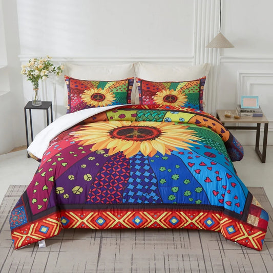 Comforter Set Floral Sunflower King Size Quilted Bedding